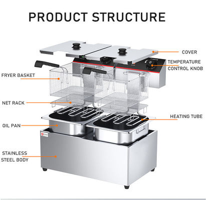 Elektrische Kartoffelchips-Freitmaschine mit 2 Behältern und 2 Körben 3,5 3,5 kW 670*435*335mm