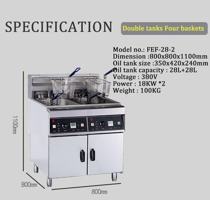 Elektro-Restaurant-Tiefbrater 28L*2 2 Tank 4 Korb Überhitzenschutz 800x805x1100