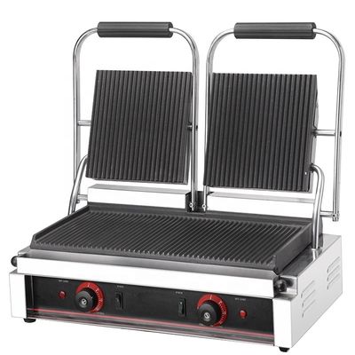 565x370x190mm Elektrische Kontaktgrill Heißes Grillgeschirr mit allen Rillen Doppelgeschirr Panini Grill