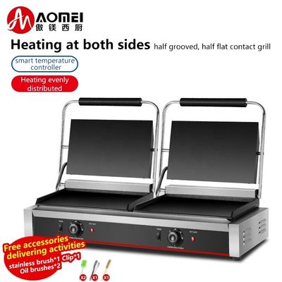 Full Flat 2in1 Doppelplatte Panini Sandwich Press Elektrische Kontaktgrill für gewerbliche