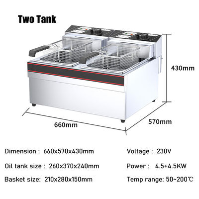 220V/110V kommerzielle Zählerplatte aus Edelstahl Elektro-Doppeltank-Doppeltkorb-Tiefen-Präse 21 KG