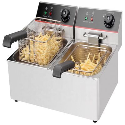 Gewerbliche Küche Elektrische Doppelbehälter Doppelkorbe Bratmaschine für Snackgeräte
