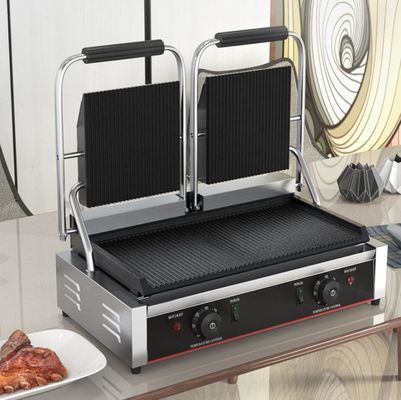 Industrielle Doppelköpfe Elektrische Panini Kontakt Grill Sandwich Press mit privater Form