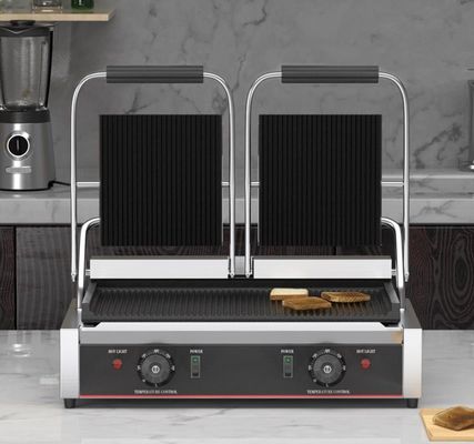 Industrielle Doppelköpfe Elektrische Panini Kontakt Grill Sandwich Press mit privater Form