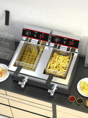 Doppeltank 13L 13L Elektrische Donut-Fryer Edelstahl-Tieftreibmaschine zum Braten von Lebensmitteln