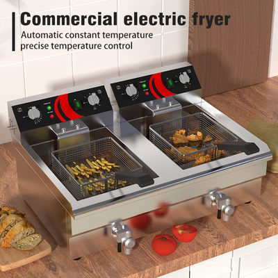 12L Doppeltank-Elektro-Frittiermaschine Tieffrittiertopf mit Korbgröße 210*220*120mm
