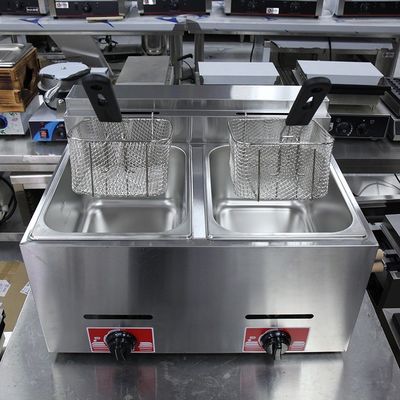 Edelstahl 2-Tank 2-Körbe LPG-Tiefbrater für gewerbliche Gasbraten 12L Kapazität