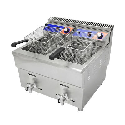 220V-Doppeltank-Gas-Tiefenbrenner für Fast-Food-Restaurant Edelstahl-Hühnerspritzer
