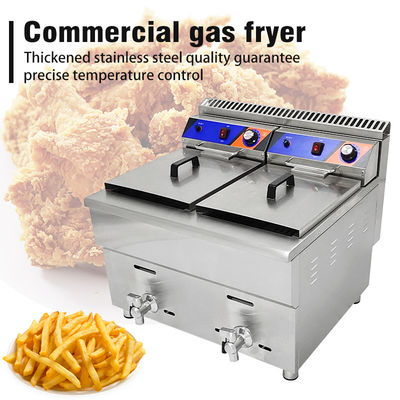 220V-Doppeltank-Gas-Tiefenbrenner für Fast-Food-Restaurant Edelstahl-Hühnerspritzer