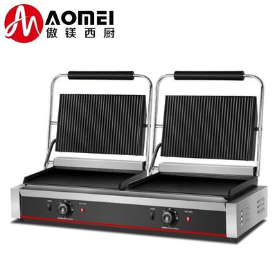 220V Edelstahl-Doppelplatten-Panini-Grill für Sandwich Hamburger Sandwich Press