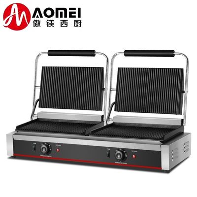 220V Edelstahl-Doppelplatten-Panini-Grill für Sandwich Hamburger Sandwich Press