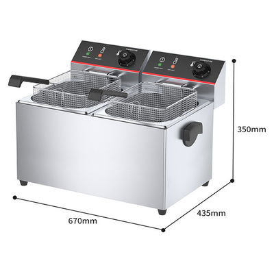 670*435*350mm Elektrische Frittierer für Lebensmittelgeschäfte Doppeltank 11L*2 Industriearbeitsplatte