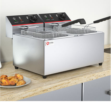 670*435*350mm Elektrische Frittierer für Lebensmittelgeschäfte Doppeltank 11L*2 Industriearbeitsplatte