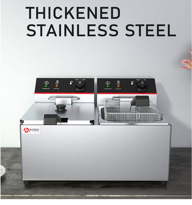 670*435*350mm Elektrische Frittierer für Lebensmittelgeschäfte Doppeltank 11L*2 Industriearbeitsplatte