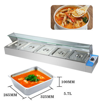 270*330*100mm Pan Größe 220V Glas Abdeckung Bain Marie mit 3/4/5/6 Platten