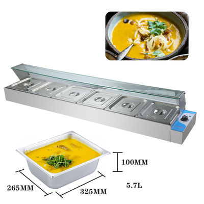 2 kW Edelstahl 6 Pan Bain Marie mit Glasdeckel