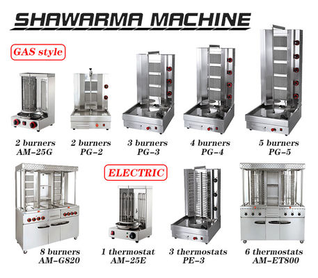 220V vollautomatischer Shawarma Grill Doner Kebab Maschine mit 2/3/4/5/6 Brenner Gasgrill