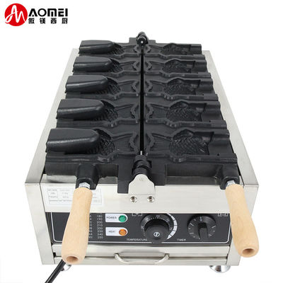 220v elektrische 5 Stück offene Maul-Fisch-Form Waffelmacher Taiyaki-Maschine 375*700*290