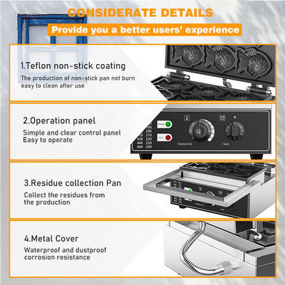 Elektrische Mini-Fisch Taiyaki Maker Edelstahl 6 Fische Waffelfasche